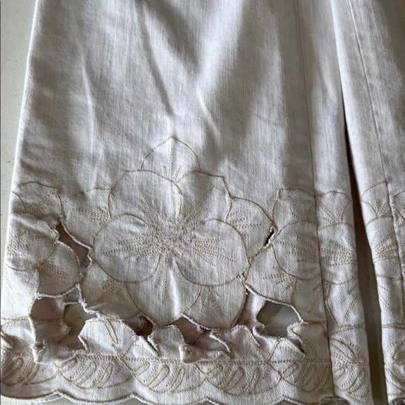 pilcro and the letterspress Cream Wide-Leg Pants with Floral Hem - Picture 10 of 10